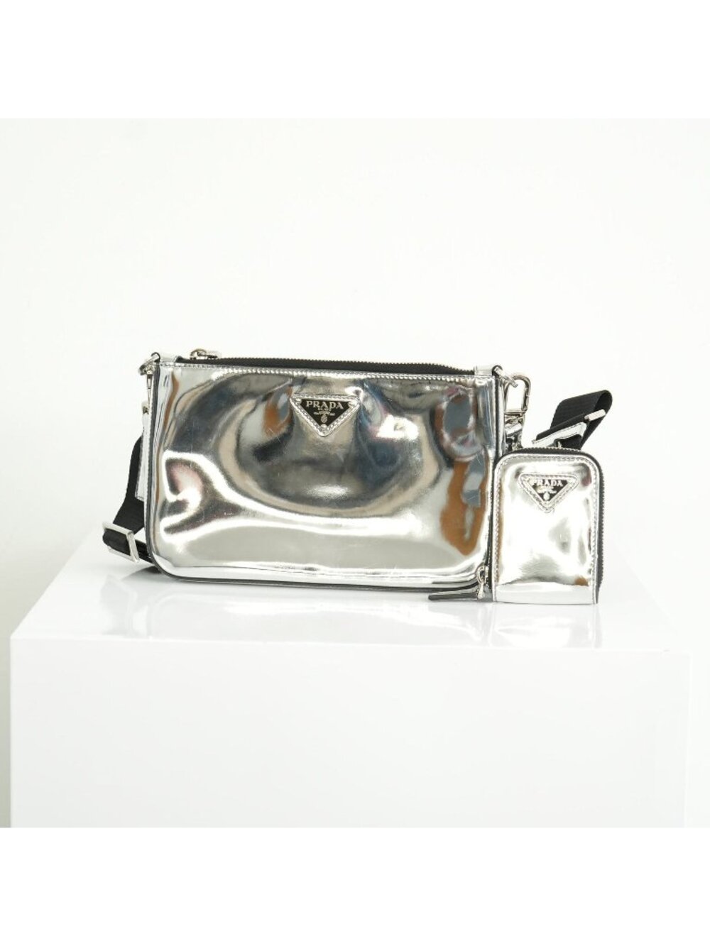 Prada Chrome Silver Leather Brique Crossboddy Bag